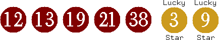 12 13 19 21 38 (03 09)