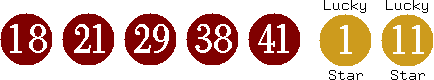 18 21 29 38 41 (01 11)