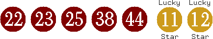 22 23 25 38 44 (11 12)