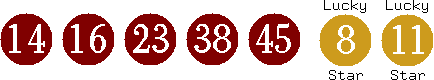14 16 23 38 45 (08 11)