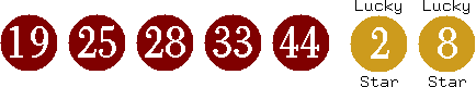 19 25 28 33 44 (02 08)