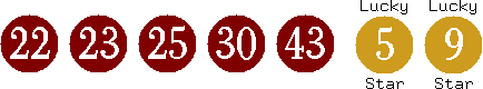 22 23 25 30 43 (05 09)