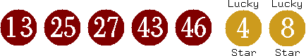 13 25 27 43 46 (04 08)