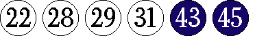 [22 28 29 31 43 45]