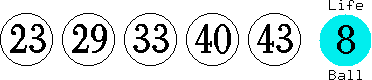 23 29 33 40 43 (08)