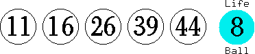 11 16 26 39 44 (08)