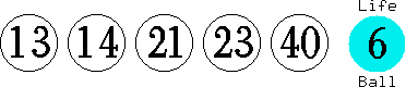 13 14 21 23 40 (06)