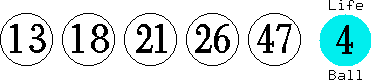 13 18 21 26 47 (04)