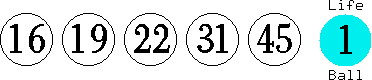 16 19 22 31 45 (01)