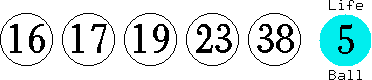 16 17 19 23 38 (05)