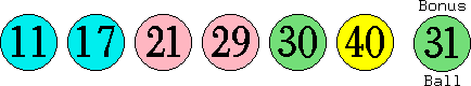 11 17 21 29 30 40 (31)