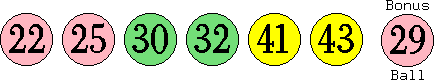 22 25 30 32 41 43 (29)
