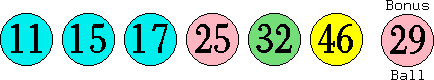11 15 17 25 32 46 (29)