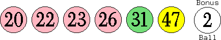 20 22 23 26 31 47 (02)