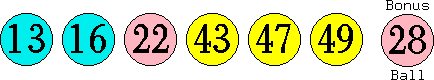 13 16 22 43 47 49 (28)