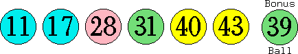11 17 28 31 40 43 (39)