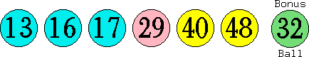 13 16 17 29 40 48 (32)