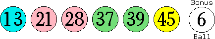 13 21 28 37 39 45 (06)