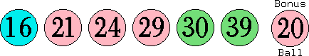 16 21 24 29 30 39 (20)