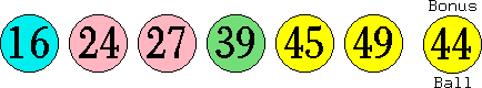 16 24 27 39 45 49 (44)