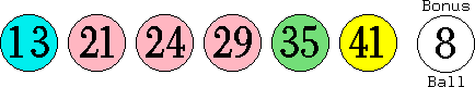 13 21 24 29 35 41 (08)
