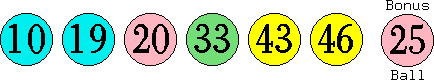 10 19 20 33 43 46 (25)