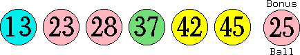 13 23 28 37 42 45 (25)