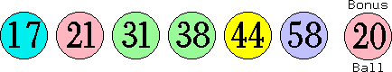 17 21 31 38 44 58 (20)