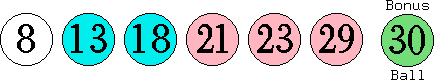 08 13 18 21 23 29 (30)