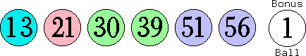 13 21 30 39 51 56 (01)