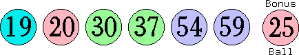19 20 30 37 54 59 (25)