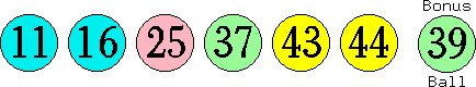 11 16 25 37 43 44 (39)