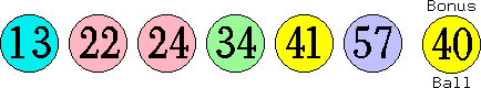 13 22 24 34 41 57 (40)