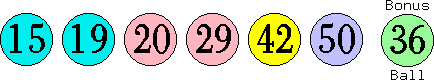15 19 20 29 42 50 (36)