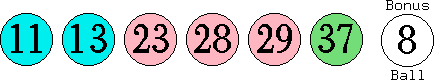 11 13 23 28 29 37 (08)