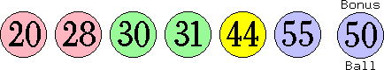 20 28 30 31 44 55 (50)