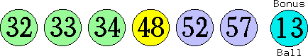 32 33 34 48 52 57 (13)