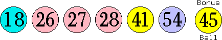 18 26 27 28 41 54 (45)