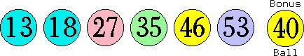 13 18 27 35 46 53 (40)