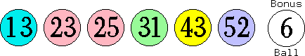 13 23 25 31 43 52 (06)