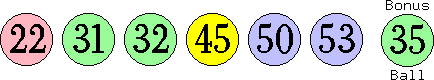 22 31 32 45 50 53 (35)