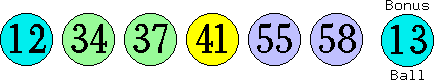 12 34 37 41 55 58 (13)
