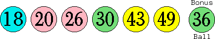 18 20 26 30 43 49 (36)