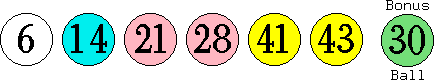 06 14 21 28 41 43 (30)
