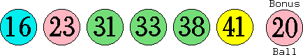 16 23 31 33 38 41 (20)