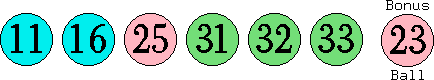 11 16 25 31 32 33 (23)