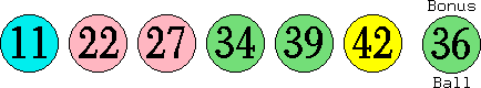 11 22 27 34 39 42 (36)