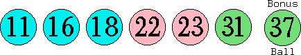 11 16 18 22 23 31 (37)