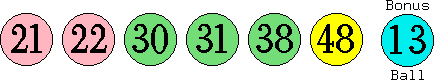 21 22 30 31 38 48 (13)