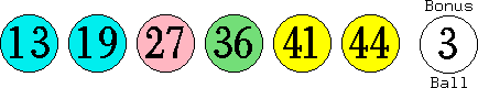 13 19 27 36 41 44 (03)